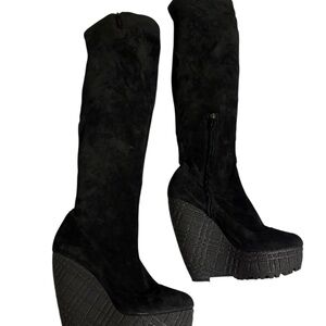 Burberry Suede Over The Knee Wedge Boots 37.5